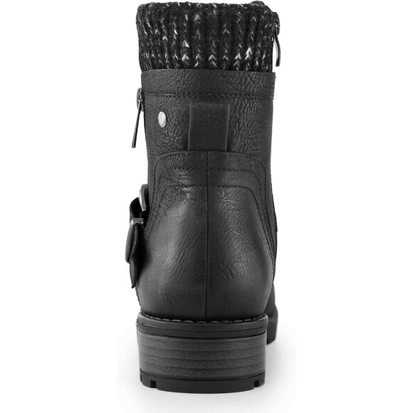 Women's Combat Black Boots Side Zipper Closure Buckle Fashion Ankle Booties - Picture 7 of 7